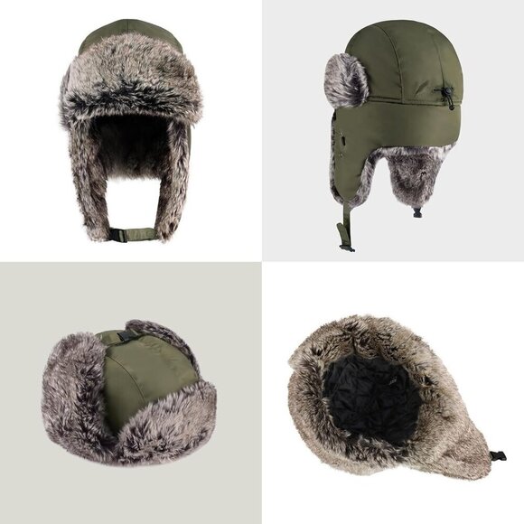 Unisex Army Green Waterproof Winter Warm Premium Strength Ear Flap Strap Hats main image 5